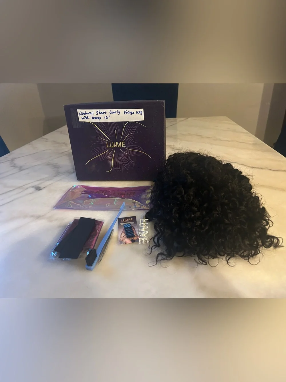 Natural Black 12” Curly Short Wig - 150 density with Fringe-Worn a few times💜